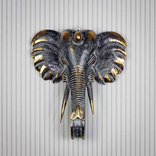 Rococo Figura Elefante de Pared Tallada en Madera Maciza de 50x45cm Negro y Oro