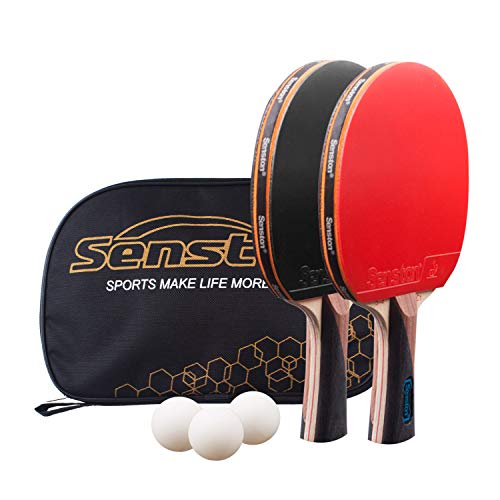 Senston Palas Ping Pong, Certificado por la ITTF Pelotas Ping Pong Set, 2 Raquetas de Tenis de Mesa + 3 Pelotas + 1 Bolsa,el Entrenamiento/Kit de Raqueta recreativa