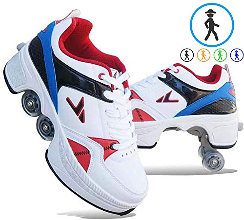 Shoe Zapatos para Caminar De Hielo Patines Automáticos Invisibles Polea Zapatos Patines De Ruedas Calzado Masculino Y Femenino Doble Fila Deform Rueda Patinaje Zapatos para Adultos Niños De,38