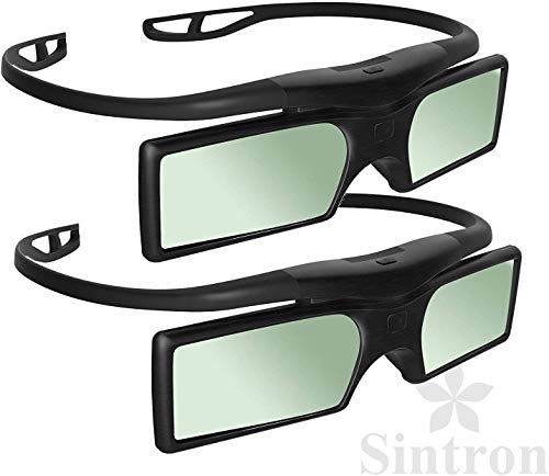 [Sintron] 2X Universal 3D RF Active Shutter Glasses gafas Bluetooth for 2014 ~ 2018 Sony Samsung Panasonic 3D TV & Epson Projector , Compatible with TDG-BT500A TDG-BT400A (2 Pairs) , Black, 27g