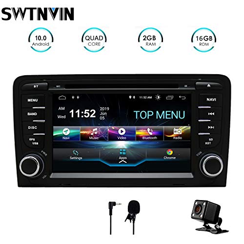 SWTNVIN Unidad de Audio estéreo para Coche Android 10 Compatible con Audi A3 Reproductor de DVD Radio de 7 Pulgadas Pantalla táctil HD navegación GPS con Control de Volante Bluetooth WiFi 2 GB + 16 GB