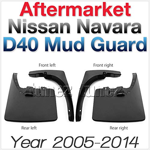 TUNEZ® - Guardabarros delantero trasero izquierdo derecho para Navara D40 Outlaw RX ST ST-X 550 Tekna dCi Aventura Visia Titanium Año 2005 – 2015