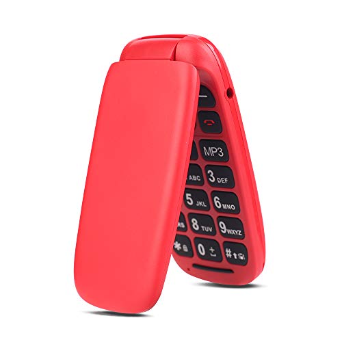 Ukuu 1,8" Teléfono móvil Unlock con Tapa para Personas Mayores 800mAh Teclas Grandes gsm Dual SIM Fácil de Usar para Ancianos F200 Rojo