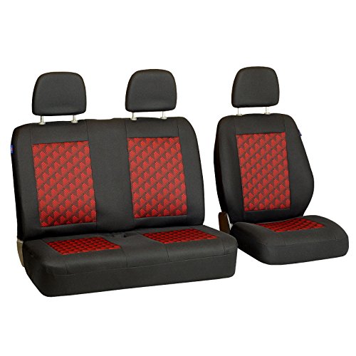 Zakschneider Fundas De Asiento para Nissan Vanette - Conjunto De Fundas 1+2 - Color Premium Negro con Efecto 3D Rojo