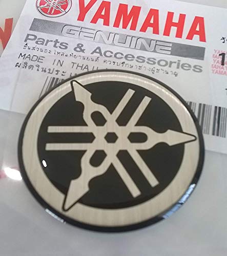 100% Original 30mm Diámetro Yamaha Diapasón Pegatina Emblema Logo Negro/ Plata Elevado Cúpula Gel Resina Adhesiva Moto / Jet Ski / Atv / Nieve