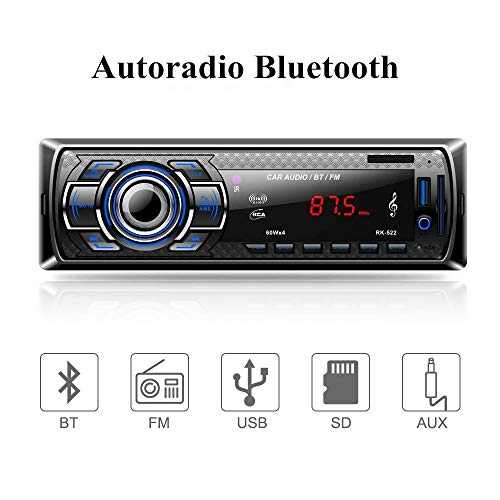 Aigoss Autoradio Bluetooth, Control Remoto Manos Libres FM Estéreo de Coche 60W x 4, Apoyo de Reproductor MP3 Llamadas Manos Libres, Función de Radio y de Archivo