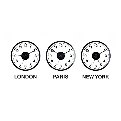 Balvi - World Clock Reloj de Pared. Incluye Tres Relojes y Tres vinilos. London-Paris-New York. Funciona con 3 Pilas AA.