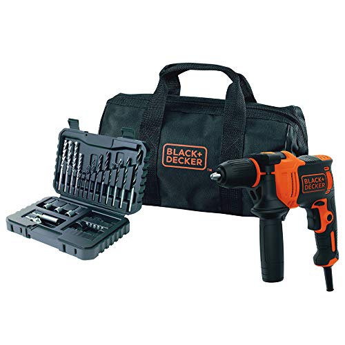 BLACK+DECKER BEH710SA32-QS Taladro percutor 710W + Set 32 Accesorios para atornillar y taladrar + Bolsa de Transporte, 710 W