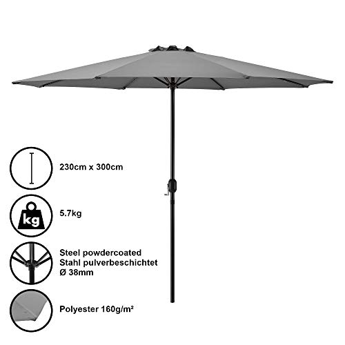 [casa.pro] Sombrilla Ø 300cm [gris] con manivela parasol para jardín, terraza, balcón patio