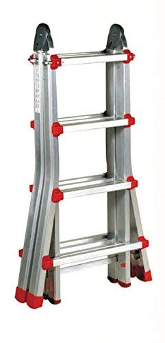 Escalera Articulada Telescópica Plegable 4+3 en 2 Tramos Profesional de Aluminio. Escada Articulada Telescópica (Hasta 14 Peldaños/Até 14 degraus)