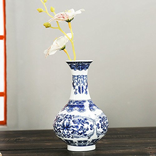 Fenghong Jarrón de cerámica, montado en la Pared Jarrón de Porcelana clásico Azul y Blanco Jarrón de Porcelana Tradicional Chino Antiguo Flor Pintada