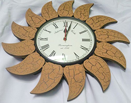 Hecho a mano antiguo de madera arena textura hojas frontera decorativa reloj de pared | Premium acentos de decoración de la pared | Hind artesanía (redondo)