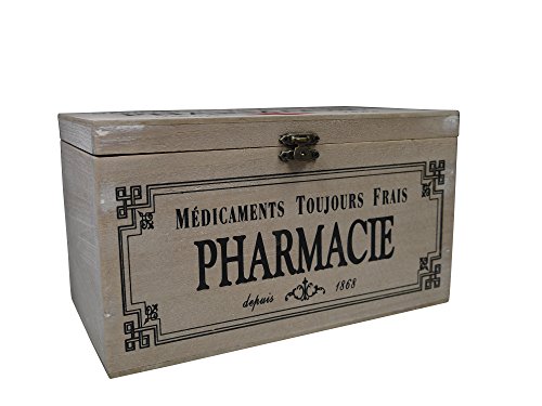 Khevga - Caja con tapa de madera y decoración con motivos de farmacia 23 x 13 x 13 cm