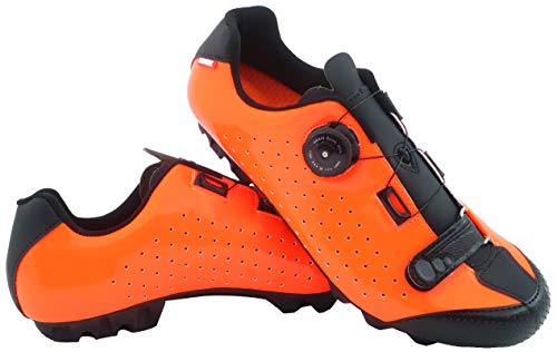 LUCK Zapatillas de Ciclismo MTB ÍCARO con Suela de Carbono y Sistema rotativo de precisión acompañada de un Velcro. (44 EU, Naranja)