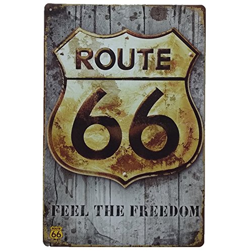 MARQUISE & LOREAN Ruta 66 Decoración Pared | Placa Decorativa Vintage Route | Cartel Chapa Póster (Oro y Blanco, 20 x 30 cm)