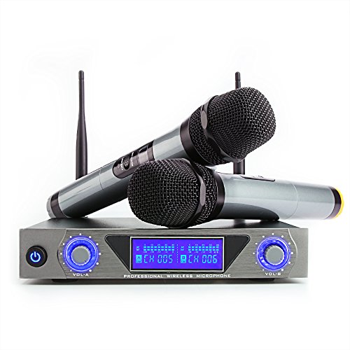 Micrófono Inalámbrico Profesional, Sistema de Micrófono Inalámbrico de Mano UHF Micrófono Dinámico de Karaoke Portátil con Pantalla LED para Reuniones/Bodas/Clases/Fiesta/Entretenimiento interior