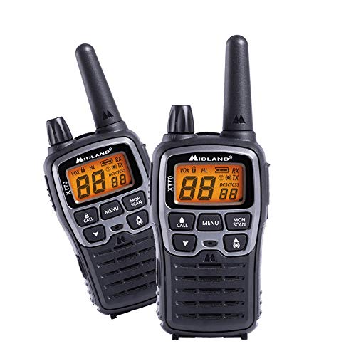 Midland XT70 24channels 446.00625-446.09375MHz Negro, Gris Two-Way radios - Walkie-Talkie (24 Canales, 446.00625-446.09375, LCD, AAA, Alcalino, 113 g)