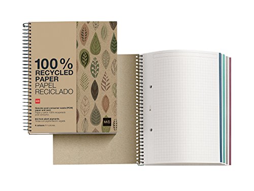 Miquelrius 2872 - Notebook 4 cartón reciclado ecojohas m (DIN A5, 148 x 210 mm, 120 hojas, 80 g/m², cuadrícula)