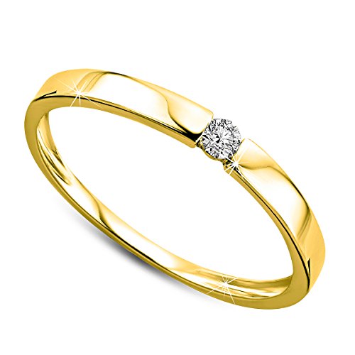 Orovi anillo de mujer solitario 0.05 Quilates diamantes en oro amarillo 9 kilates ley 375