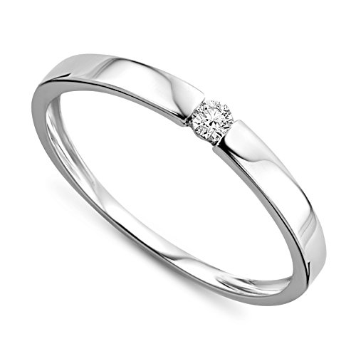 Orovi anillo de señora solitario 0.05 Ct diamantes en oro blanco de 9k ley 375