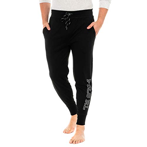 POLO RALPH LAUREN Hombres Pantalones de Ejercicio - Jogger Pant, Sleep Bottom, Logotipo de Polo RL, extenso (Negro, L (Large))