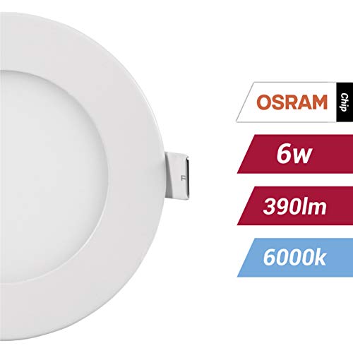 POPP（Pack x 2 ）-downlight led Placa LED redondo 6W,Blanco frio chip OSRAM(6000K, 6W)[Clase de eficiencia energética A+]