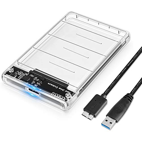POSUGEAR Carcasa Disco Duro 2.5" USB 3.0, Caja Disco Duro Externo de HDD SSD SATA I/II/III de 7mm 9.5mm de Altura, Sopporta UASP, No Requiere Herramientas, con Cable USB3.0 [Transparente]