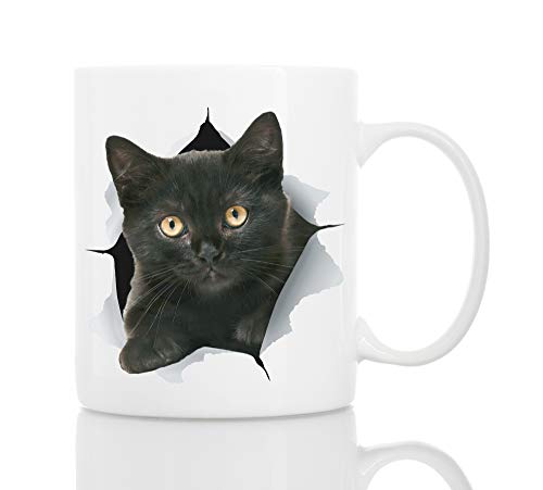 Taza de Gatito Negro Divertido - Taza Gatito Negro de Cerámica para Cafe - Regalo Perfecto sobre Gato Negro - Divertida y Bonita Taza de Café para Amantes de los Gatos