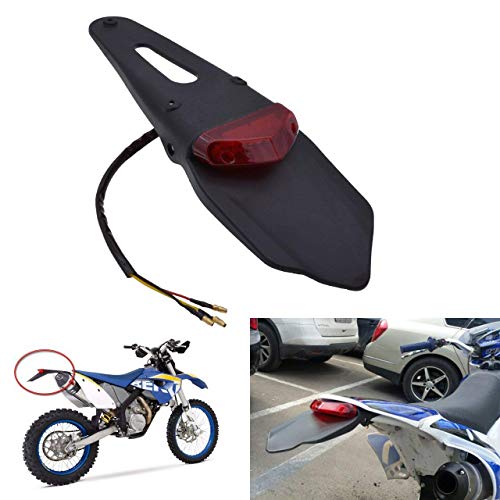 WASTUO Guardabarros trasero con luz trasera de freno LED para motocicleta de motocross, enduro (lente roja)