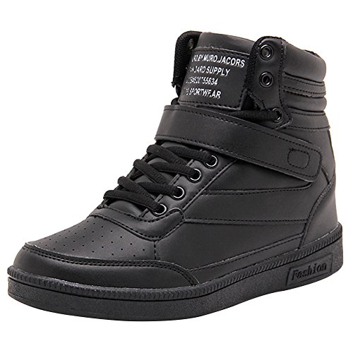 Wealsex Zapatillas de Cuña para Mujer Botas Botines Alta Zapatos Deportivos Oculto Talón Altura 3.5cm Interior Sneakers Negro 40
