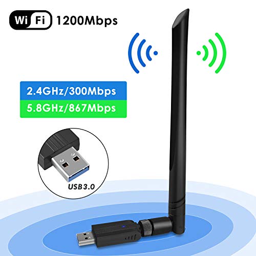 Wifi USB Adaptador, Antena Wifi USB Inalámbrico Dual Band 2.4G / 5.8G 802.11 ac WiFi Dongle con Antena de 5dBi Receptor Soporte Windows 10/8/8.1/7/Vista/XP/2000,Mac OS 10.4-10.12