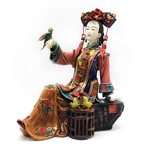 YNJZ Estatua Antigua Estatua de cerámica de la señora China Figura Manual Pura artesanía Coleccionable estatuilla de Porcelana Pintada decoración del hogar Vintage