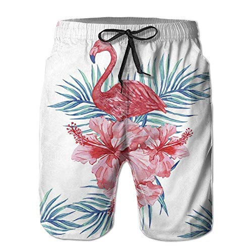 zengdou Bañador de Hombre Men's Flamingo Leaf Quick Dry Summer Boardshort Swimm Surf Trunk Beach Shorts Pant Comfortable Breathable