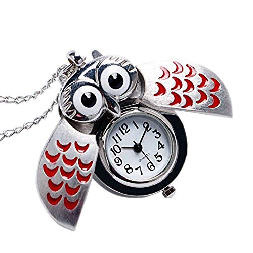 aloiness Metal Owl Llavero Reloj Llavero Bolsa Bolsillo de Coche Ornamentos Colgantes para Mujeres Hombres Recuerdo Regalo de Cumpleaños (Rojo)