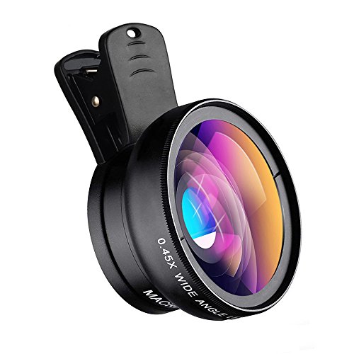 Apexel Universal Phone Cameras Lens Kit 0.45X Lente Gran Angular 140 ° + 12.5X Lente Macro Clip-on Lente de iPhone para iPhone 8 7 6 Plus Samsung y la mayoría de teléfonos Inteligentes Android