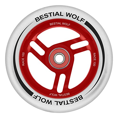 BESTIAL WOLF Rueda Race PU Color Blanco y Core Rojo, Diámetro 100 mm