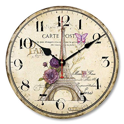 DHB Reloj Pared Vintage 30 Cm Reloj Madera Colorido Estilo Rural Francia Silencioso Diseñado para Sala Estar Dormitorio Cocina
