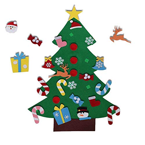 EasyBravo El árbol de Navidad del Fieltro de los 3.6FT DIY fijó + los Ornamentos Desmontables 26pcs, Regalos Colgantes de Navidad de la Pared para Las Decoraciones de la Navidad
