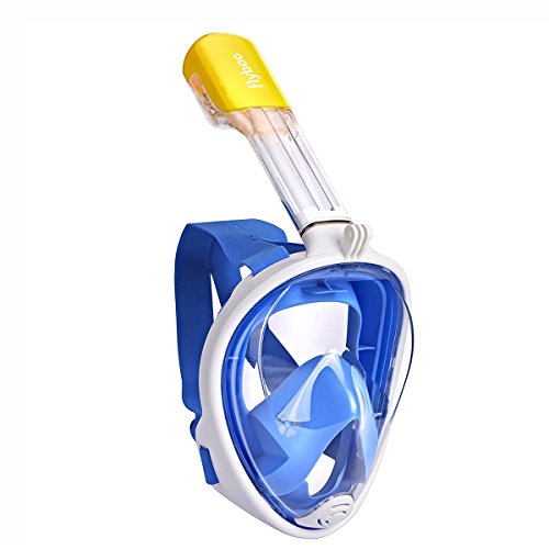 Flyboo Máscara de Snorkel,180° Vista Máscara de Buceo con diseño panorámico de Cara Completa Cámara Deportiva Compatible Máscara de Buceo con tecnología Anti-Niebla y Anti-Fugas para Adultos y niños