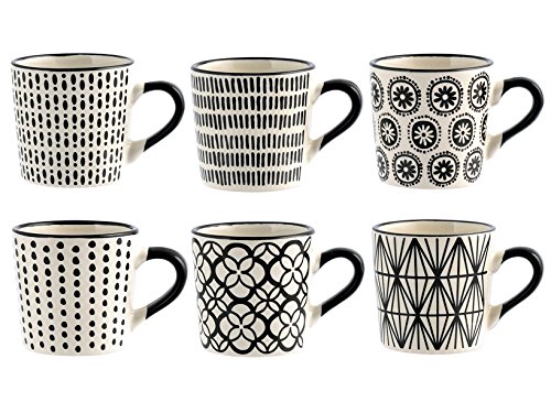 H&H Vhera Stoneware - Juego de 6 tazas de café, 90 ml, color blanco y negro