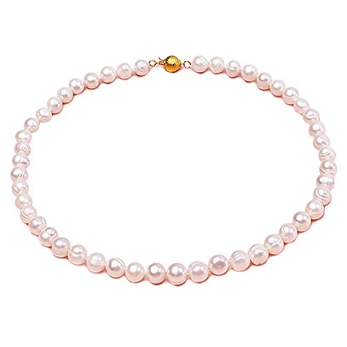JYX - Collar de perlas cultivadas de agua dulce ovaladas de 7-8 mm, color blanco y rosa natural, 43 cm 43,18 cm Blanco