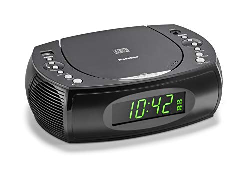 Karcher UR 1308 - Radiodespertador con Reproductor de CD y Radio FM (20 presintonías) - Despertador con Alarma Dual, Cargador USB y función de Copia de Seguridad de la batería