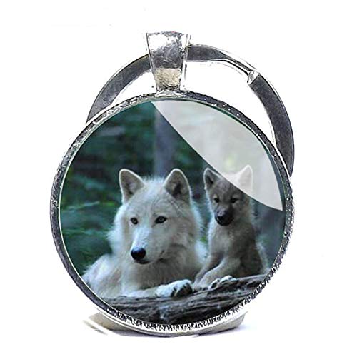 Llavero de lobo con diseño de lobo, llavero de plata con diseño de lobo, lobo, madre y cachorros, llavero especial de regalo de lealtad, llavero de lobos