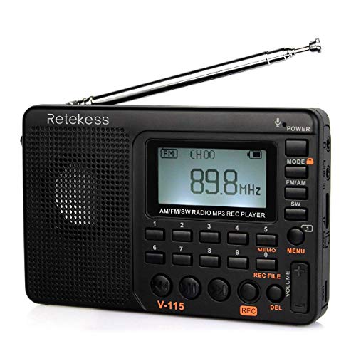 Retekess V115 Radio AM FM portátil con Reproductor MP3 de Radio de Onda Corta (Negro)
