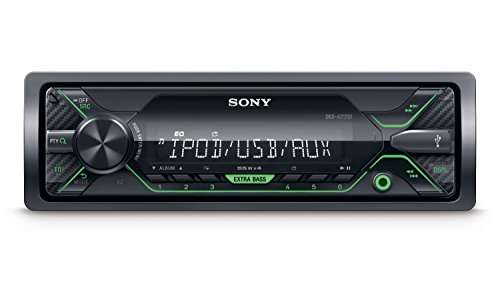 Sony DSXA212UI, Receptor Multimedia de Coche (Extra Bass, 4X 55W, Ecualizador de 10 Bandas, Función Karaoke, USB, AOA 2.0, MP3 y FLAC, Interfaz Verde), Negro