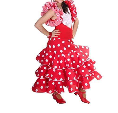 Anuka Vestido de niña para Danza Flamenco o sevillanas (Rojo, 6/7 años)