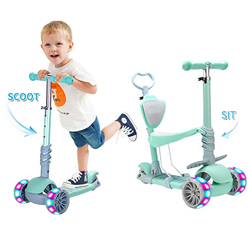 Baobë 5 en 1 niños Kick Scooter, Scooter Ajustable para niños pequeños de 1 a 6 años de Edad. Niños y niñas apoyan 50 kg. (Verde)
