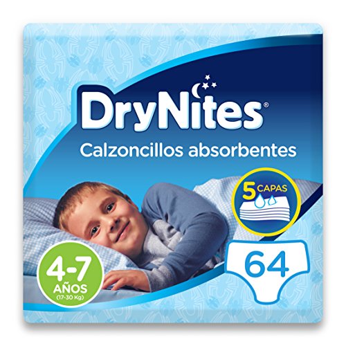 DryNites - Calzoncillos absorbentes para niño - 4-7 años (17-30 kg), 4 paquetes x 16 uds (64 unidades)