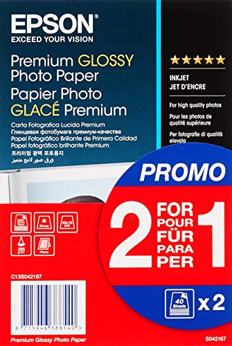Epson Premium Glossy - Papel fotográfico, 10 x 15 cm, 2 x 40 hojas, 255 g - Glacé
