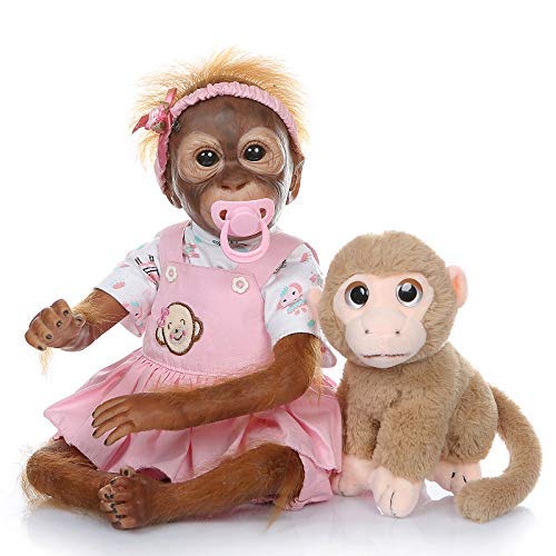 iCradle Muñeca Reborn Mono de Vinilo de Silicona de Reborn Monkey 21 Pulgadas Bebé recién Nacido Bebe Doll Looks Reallife Pink Monkey Fur Mejor Regalo Sorpresa (21Inch-F)